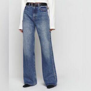 Reformation Cary Studded High Waist Slouchy Wide Leg Jeans